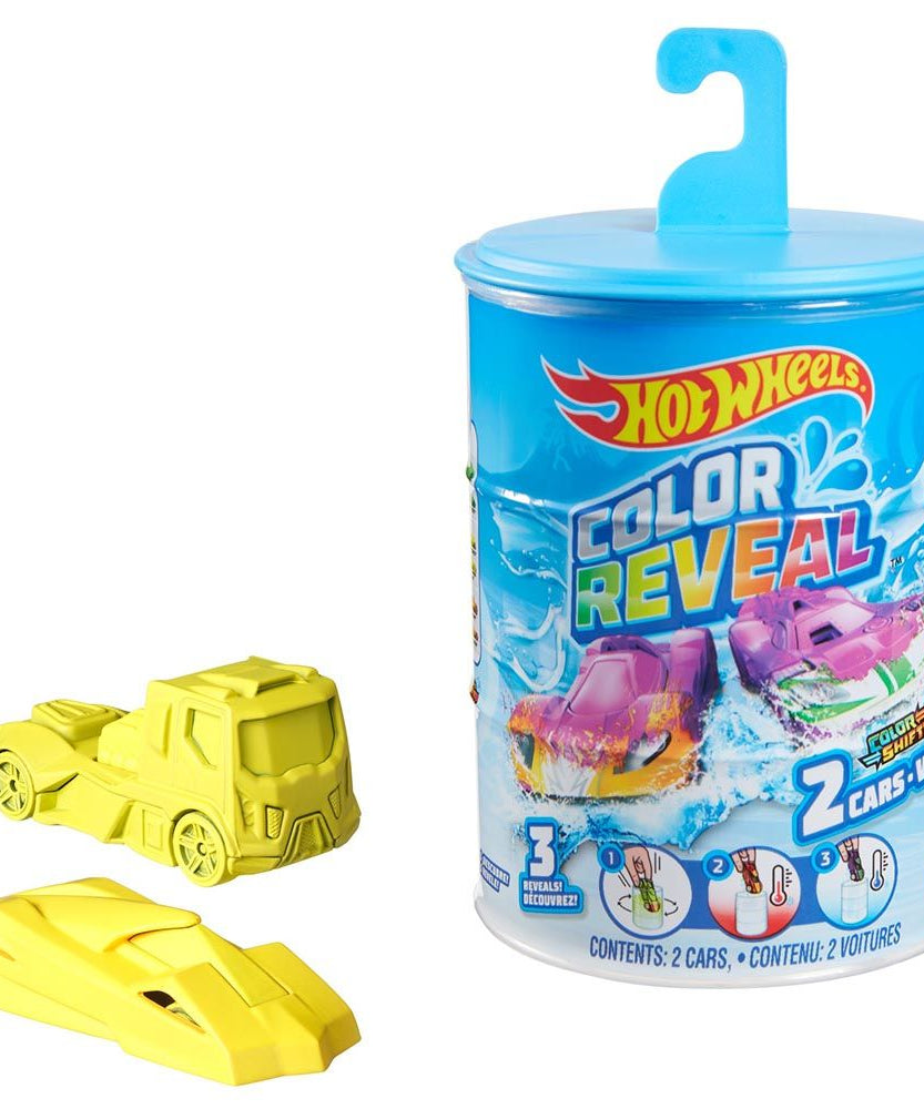 Hot Wheels Color Reveal 2 Pack Vehicles, 1:64 Scale Cars with Surprise Designs, Color-Change Feature, Dunk Tank Playset, Kids Toys for Ages 3+