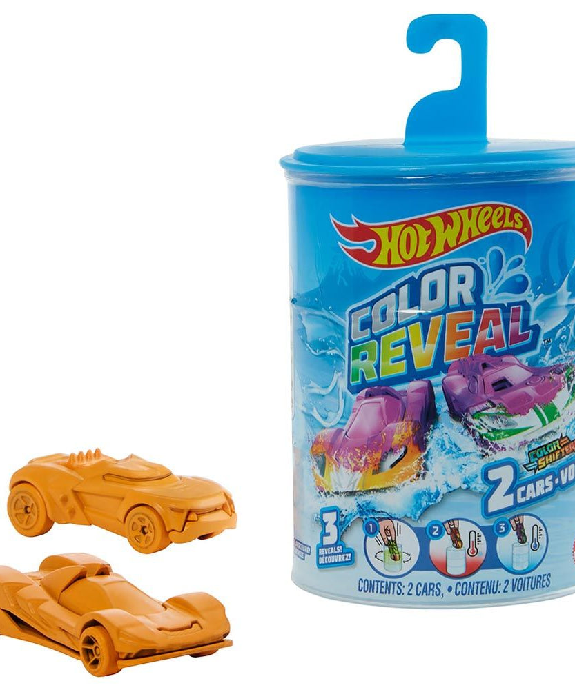 Hot Wheels Color Reveal 2 Pack Vehicles, 1:64 Scale Cars with Surprise Designs, Color-Change Feature, Dunk Tank Playset, Kids Toys for Ages 3+
