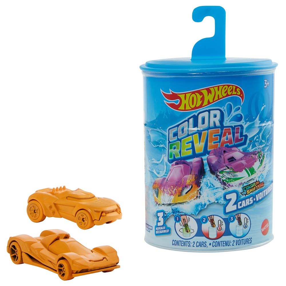 Hot Wheels Color Reveal 2 Pack Vehicles, 1:64 Scale Cars with Surprise Designs, Color-Change Feature, Dunk Tank Playset, Kids Toys for Ages 3+