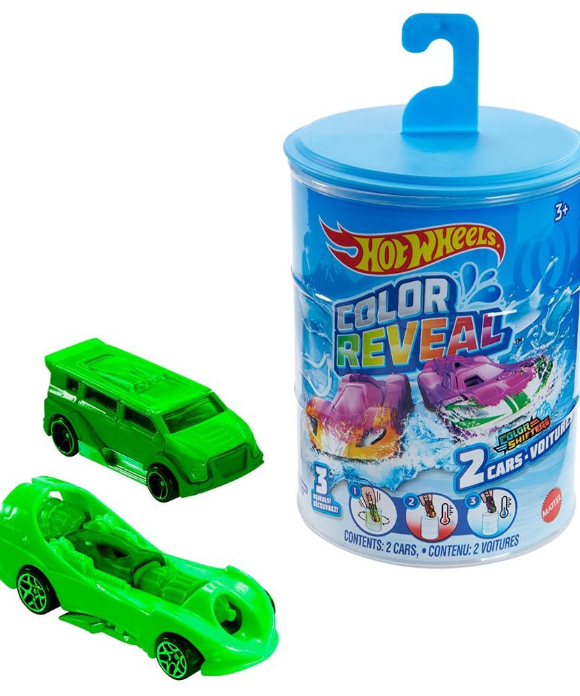 Hot Wheels Color Reveal 2 Pack Vehicles, 1:64 Scale Cars with Surprise Designs, Color-Change Feature, Dunk Tank Playset, Kids Toys for Ages 3+