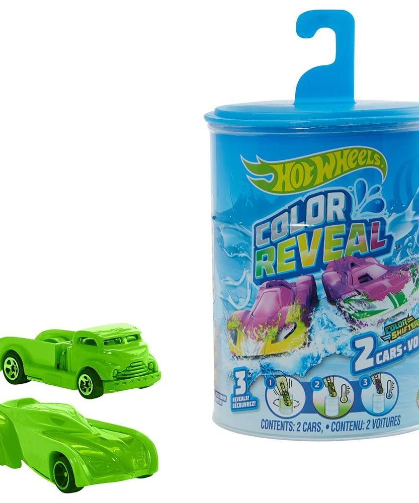Hot Wheels Color Reveal 2 Pack Vehicles, 1:64 Scale Cars with Surprise Designs, Color-Change Feature, Dunk Tank Playset, Kids Toys for Ages 3+