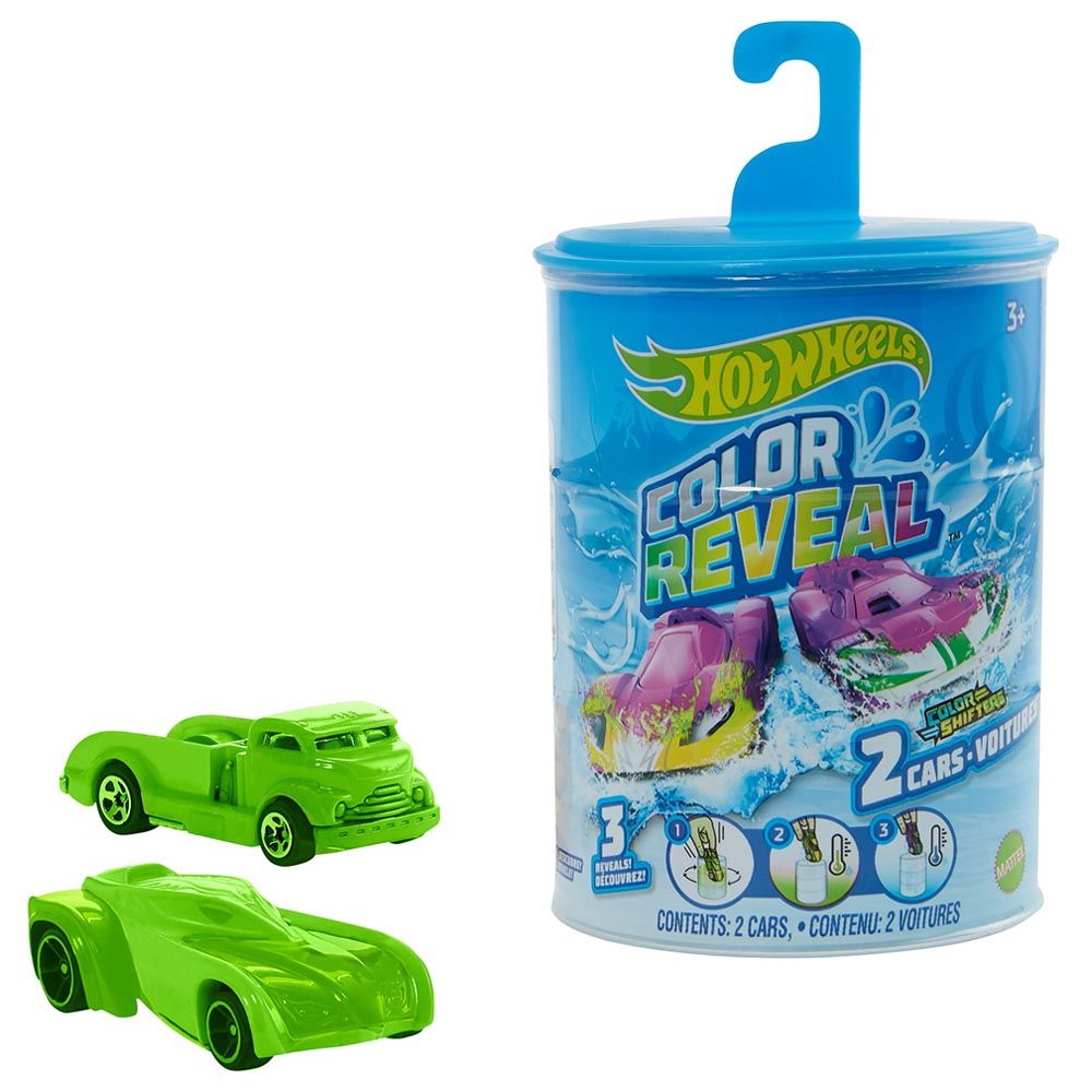 Hot Wheels Color Reveal 2 Pack Vehicles, 1:64 Scale Cars with Surprise Designs, Color-Change Feature, Dunk Tank Playset, Kids Toys for Ages 3+