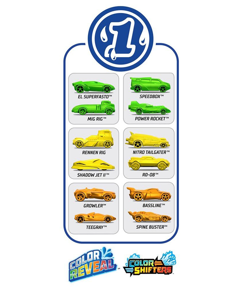 Hot Wheels Color Reveal 2 Pack Vehicles, 1:64 Scale Cars with Surprise Designs, Color-Change Feature, Dunk Tank Playset, Kids Toys for Ages 3+