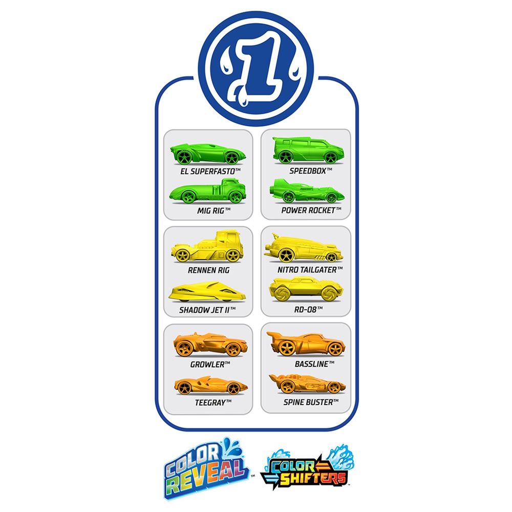 Hot Wheels Color Reveal 2 Pack Vehicles, 1:64 Scale Cars with Surprise Designs, Color-Change Feature, Dunk Tank Playset, Kids Toys for Ages 3+