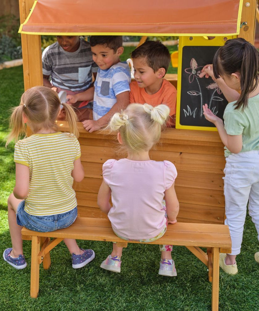 KidKraft Overland Heights Wooden Swing Set / Playset – Outdoor Clubhouse, Slides, Swings, Monkey Bars, and Play Kitchen for Kids Age 3+