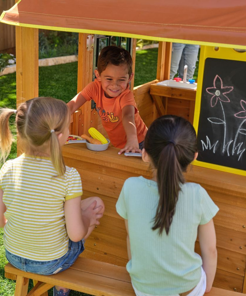 KidKraft Overland Heights Wooden Swing Set / Playset – Outdoor Clubhouse, Slides, Swings, Monkey Bars, and Play Kitchen for Kids Age 3+