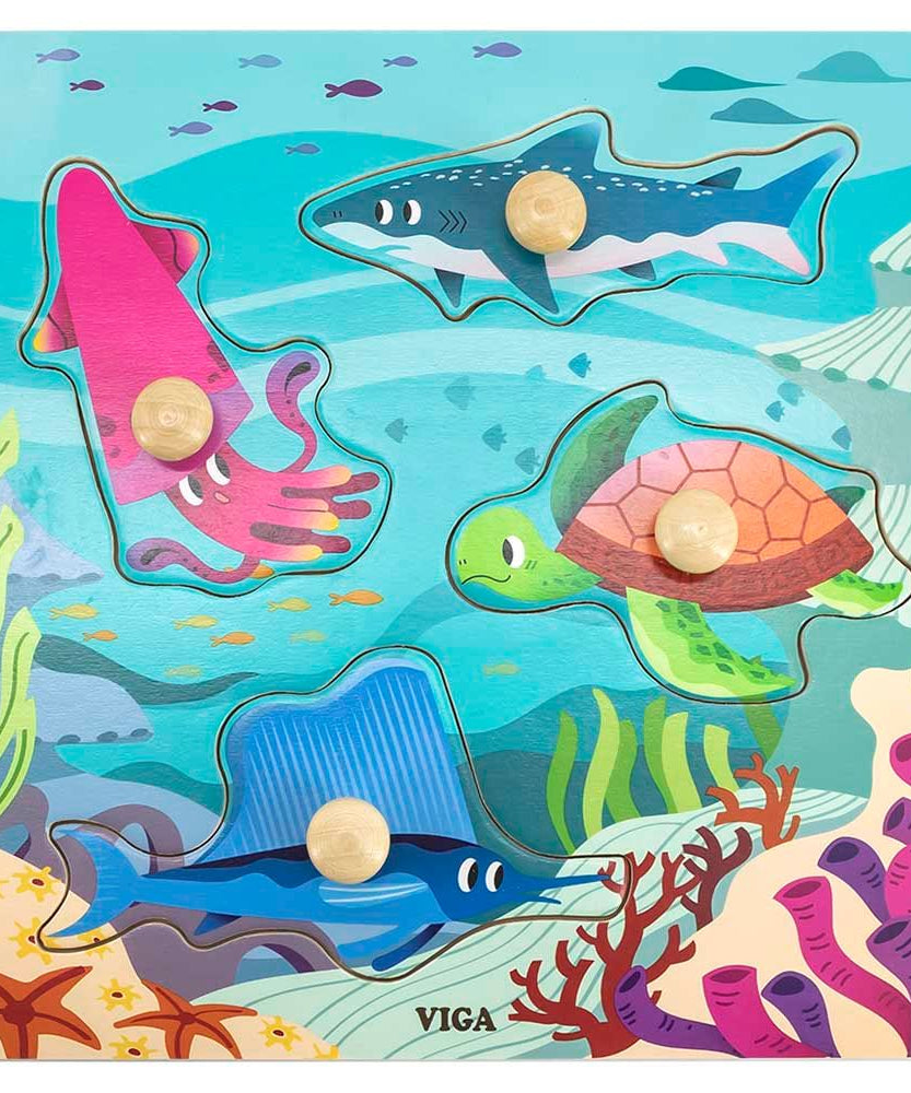 لعبة أحجية فيجا سي أنيملز، مكونة من 4 قطع، مصنوعة من الخشب من مونتيسوري، تُنمّي المهارات الحسية والإدراكية والحركية الدقيقة، غير سامة وصديقة للبيئة، مناسبة للأولاد والبنات من عمر 12 شهرًا فما فوق.