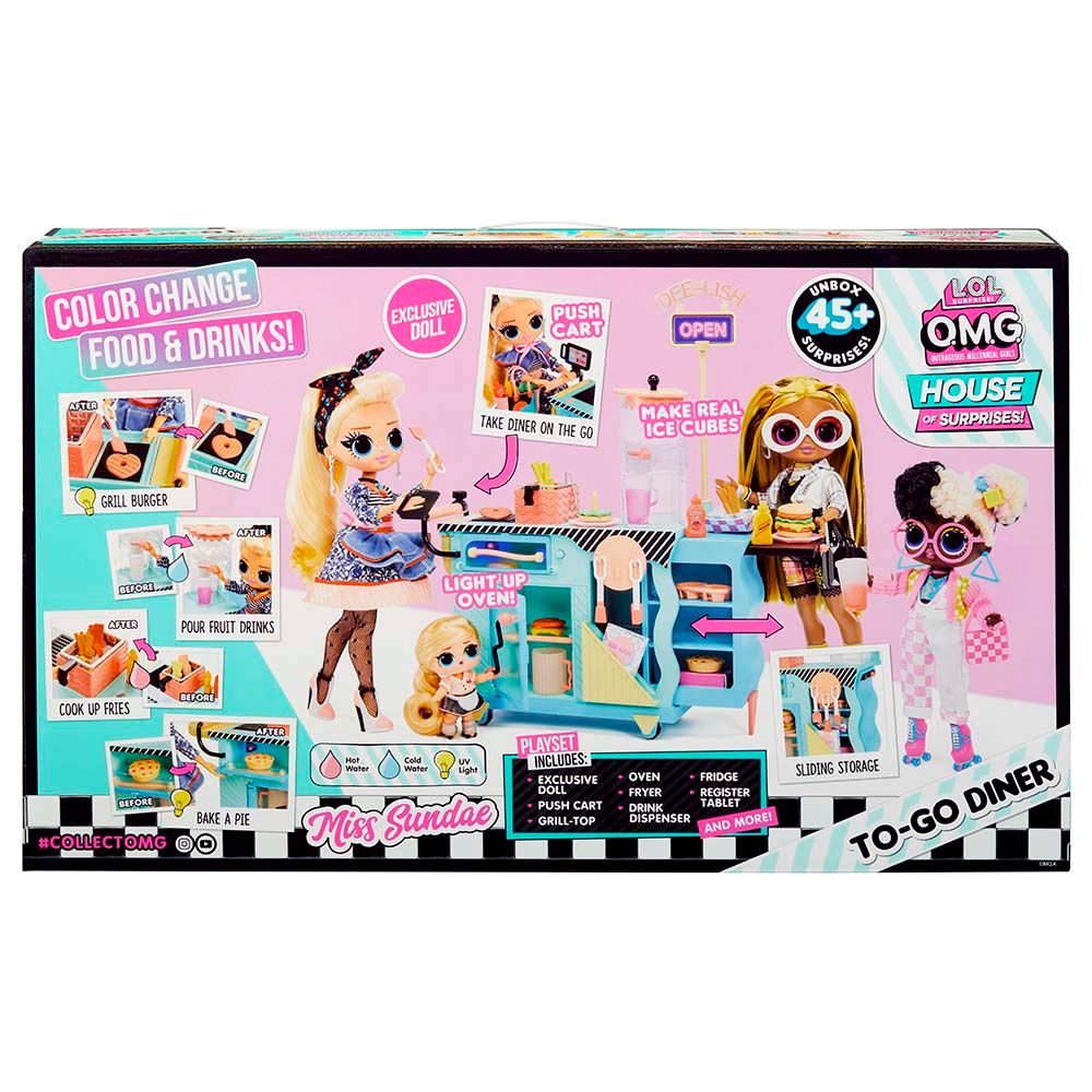 L.O.L. Surprise OMG Miss Sundae To-Go Diner Playset with Exclusive Fashion Doll, 45+ Surprises, Color Change Features, Kitchen Accessories for Kids Ages 3+