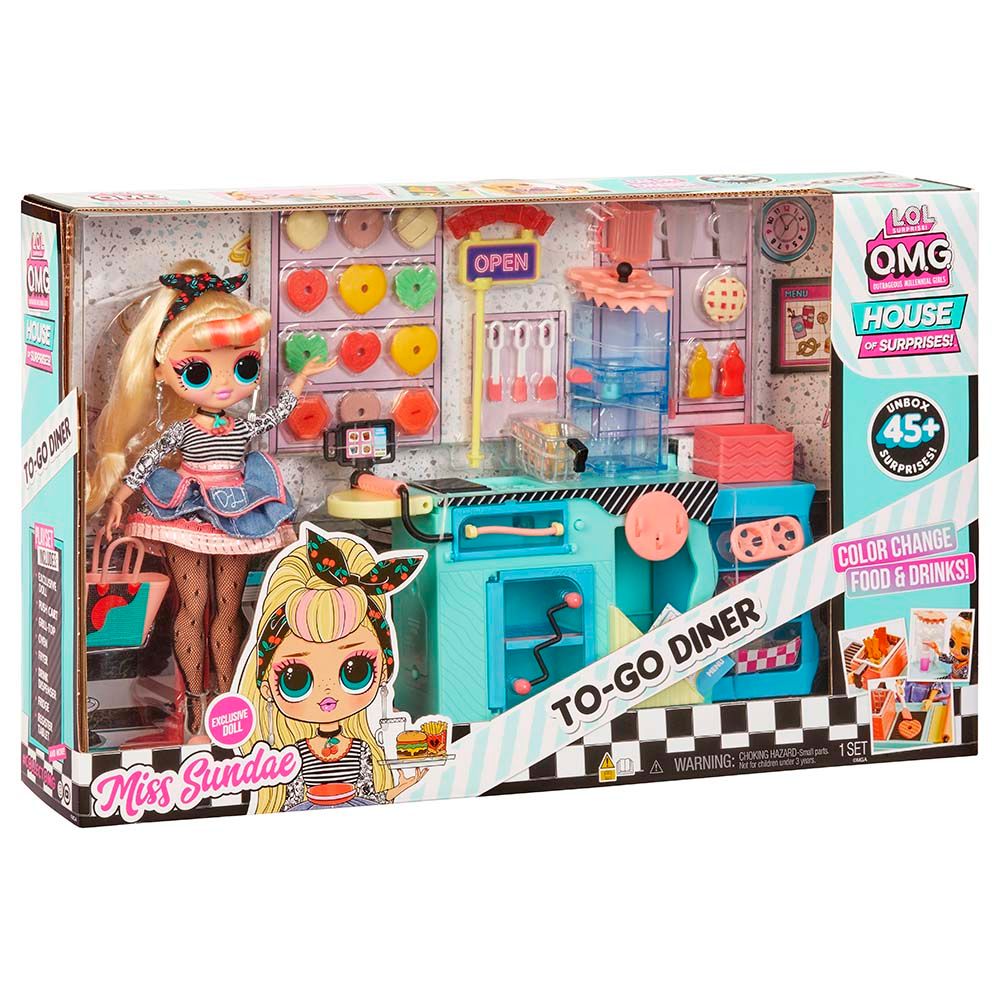 L.O.L. Surprise OMG Miss Sundae To-Go Diner Playset with Exclusive Fashion Doll, 45+ Surprises, Color Change Features, Kitchen Accessories for Kids Ages 3+