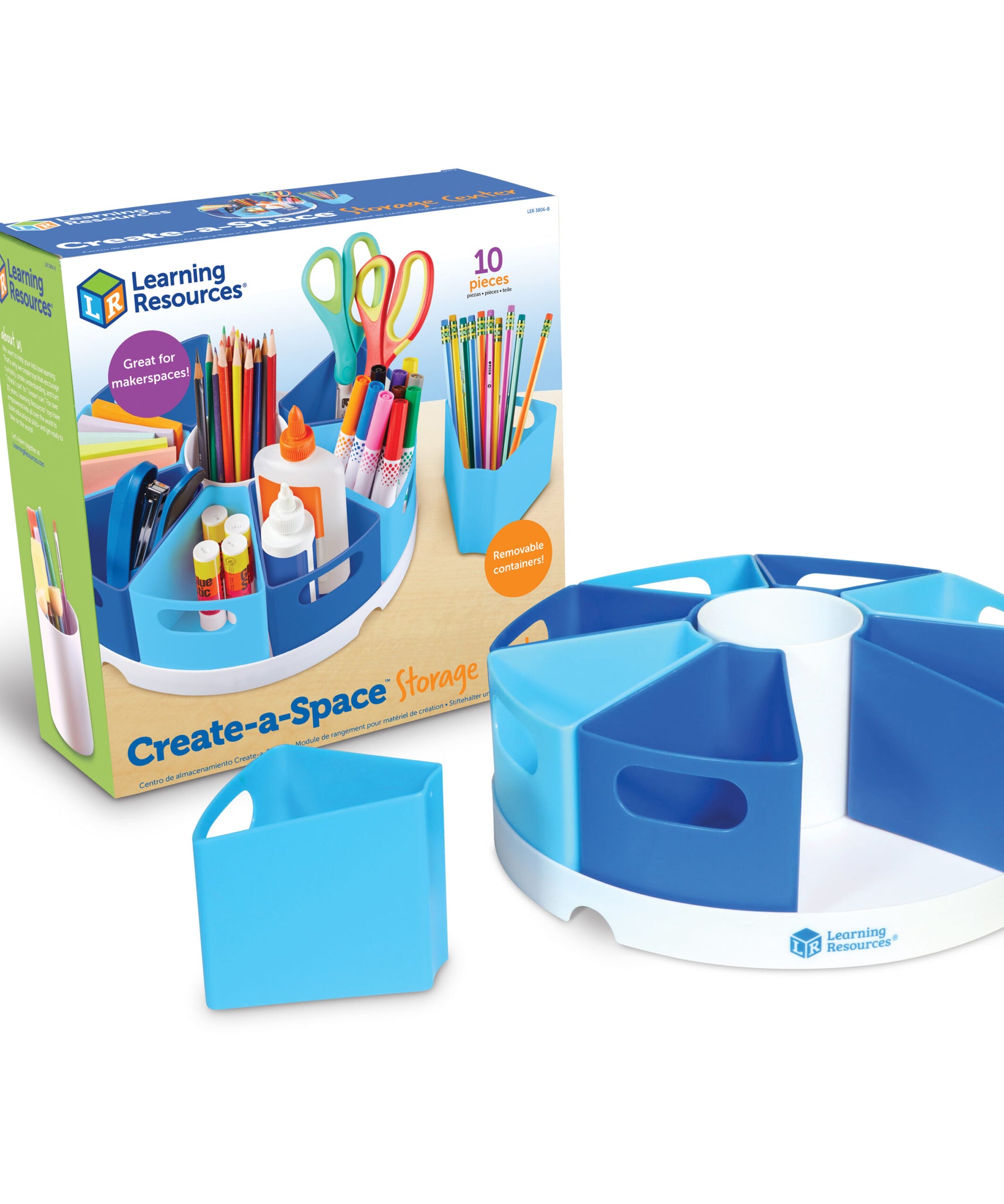 مركز تخزين Create-a-Space من Learning Resources، منظم مكتب مع 8 حاويات قابلة للإزالة، لتخزين لوازم الفصل الدراسي أو المنزل أو المكتب، صينية قطرها 30 سم، مناسب للأعمار من 3 سنوات فما فوق