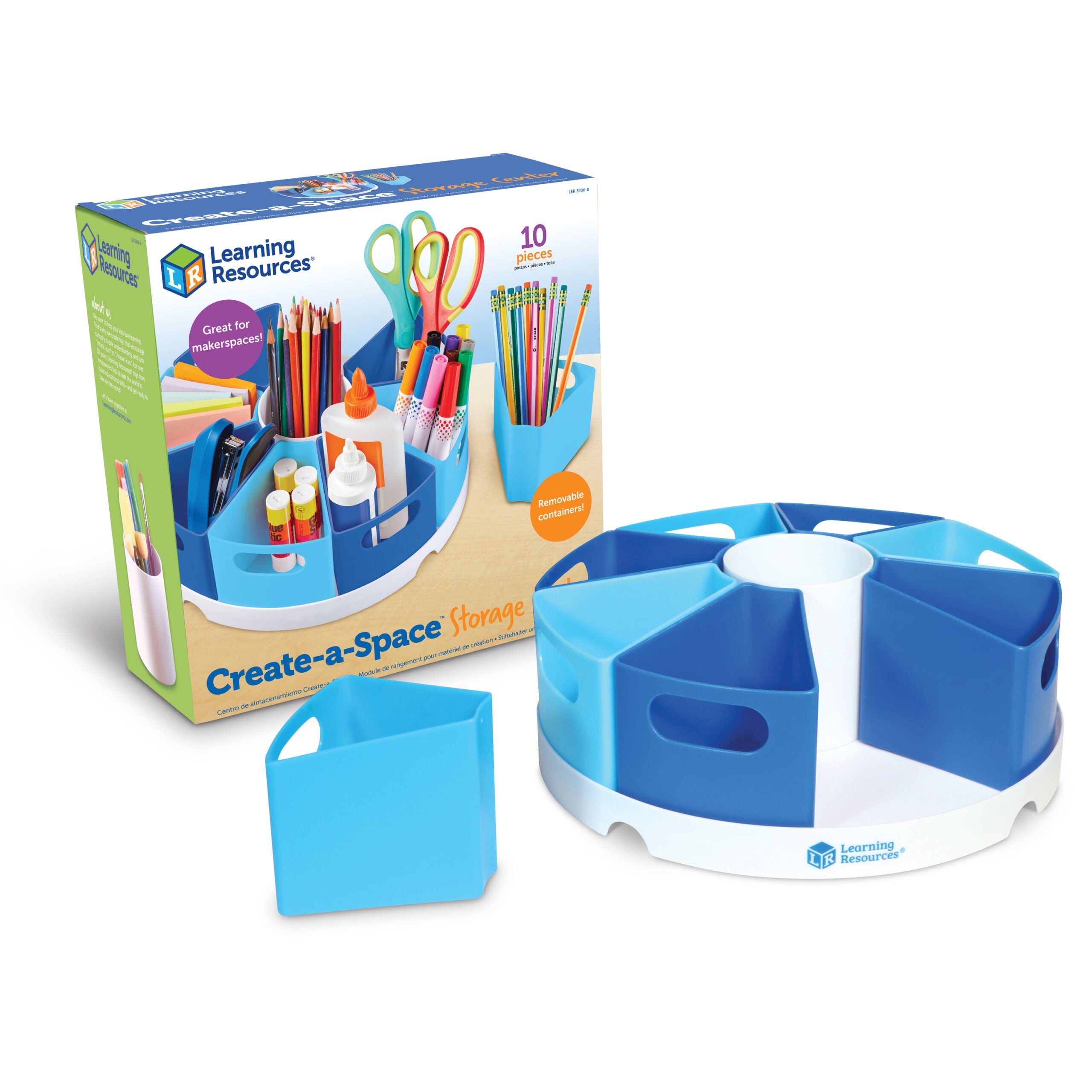Learning Resources Create-a-Space Storage Centre, Desk Organiser with 8 Removable Containers, Classroom, Home, or Office Supplies Storage, 30cm Diameter Tray, Ages 3+