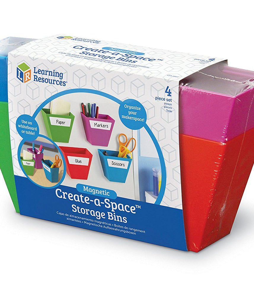 Learning Resources Magnetic Create-a-Space Storage Bins (Set of 4), Vibrant, Multi-Compartment Organizers for Classroom, Office, or Homework Station, Includes Wipe-Clean Labels (9cm x 5cm Each)