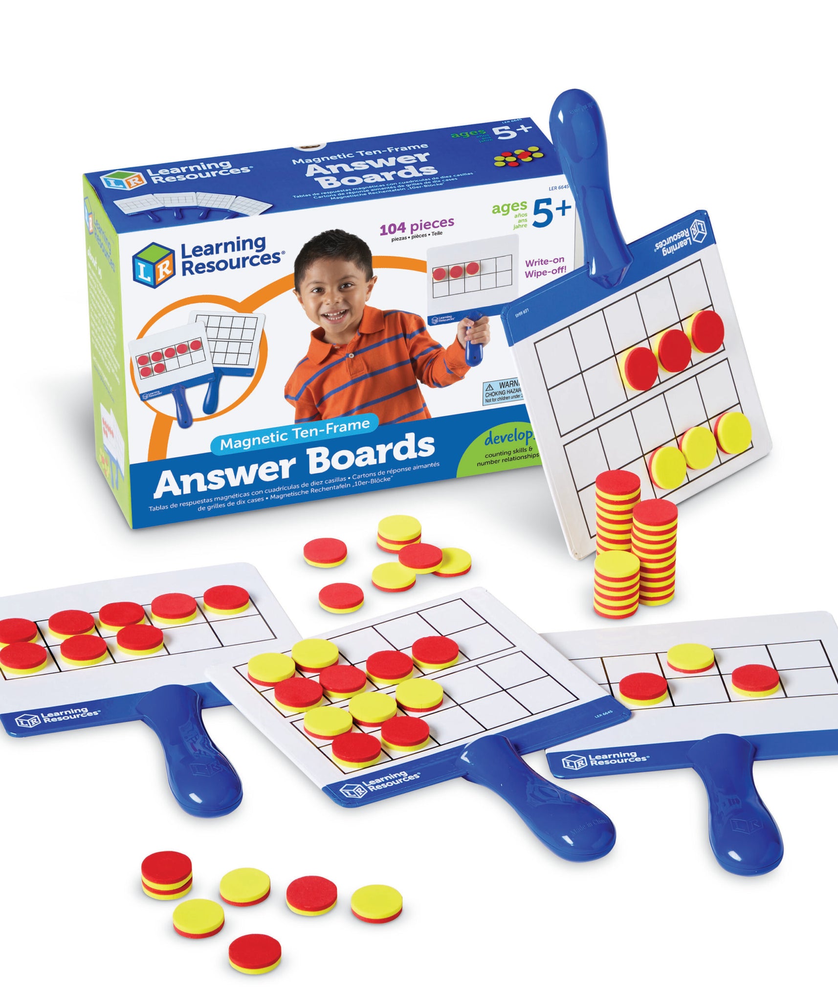 Learning Resources Magnetic Ten Frame Answer Boards, Set of 4 Double-Sided Boards with 100 Magnetic Disks, Early Maths Learning for Ages 5 Plus