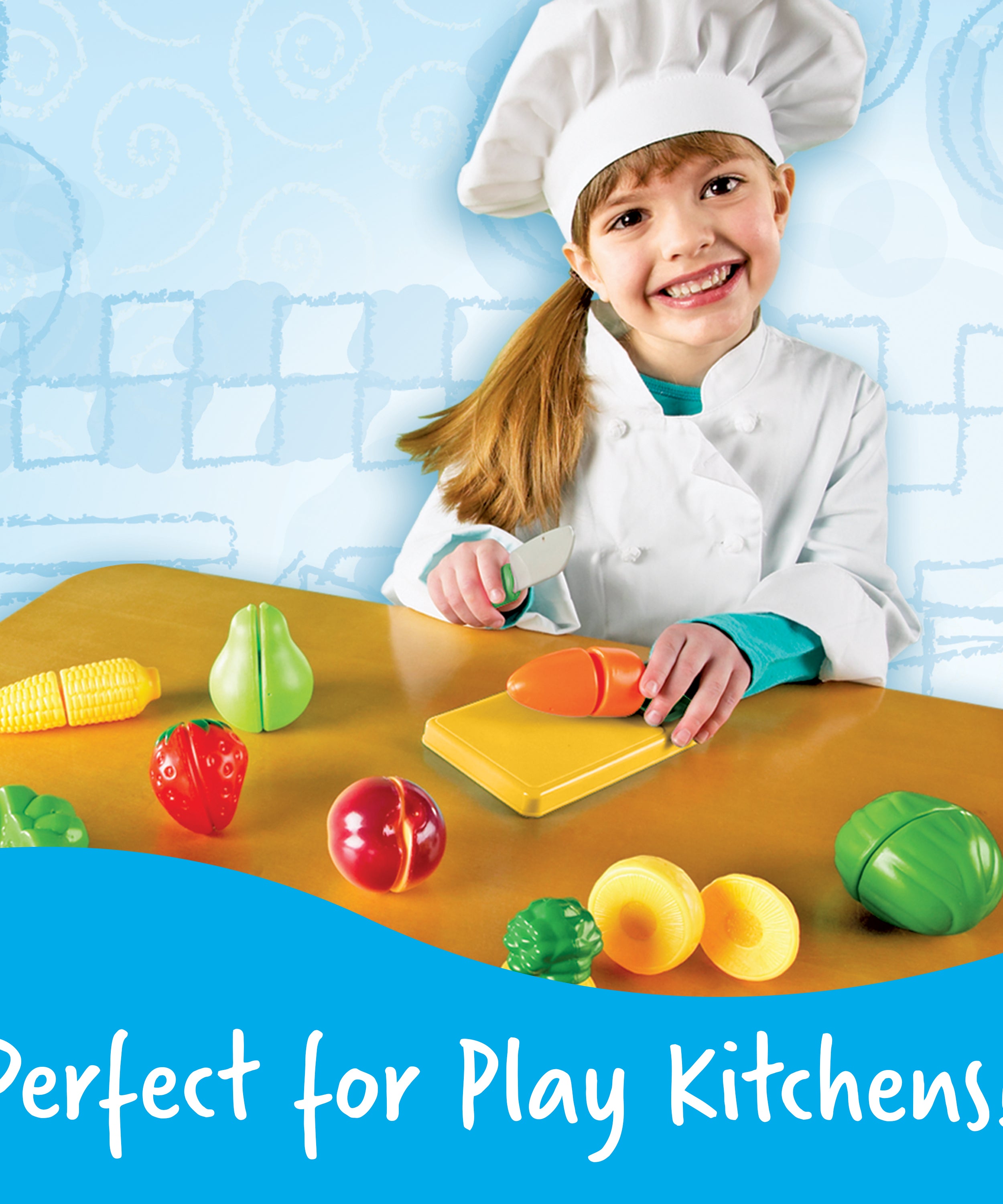 Learning Resources Pretend and Play Sliceable Fruits and Veggies, Set of 12 Healthy Food Play Pieces with Chopping Board and Knife, Imaginative Kitchen Toy for Fine Motor Skills, Ages 3+