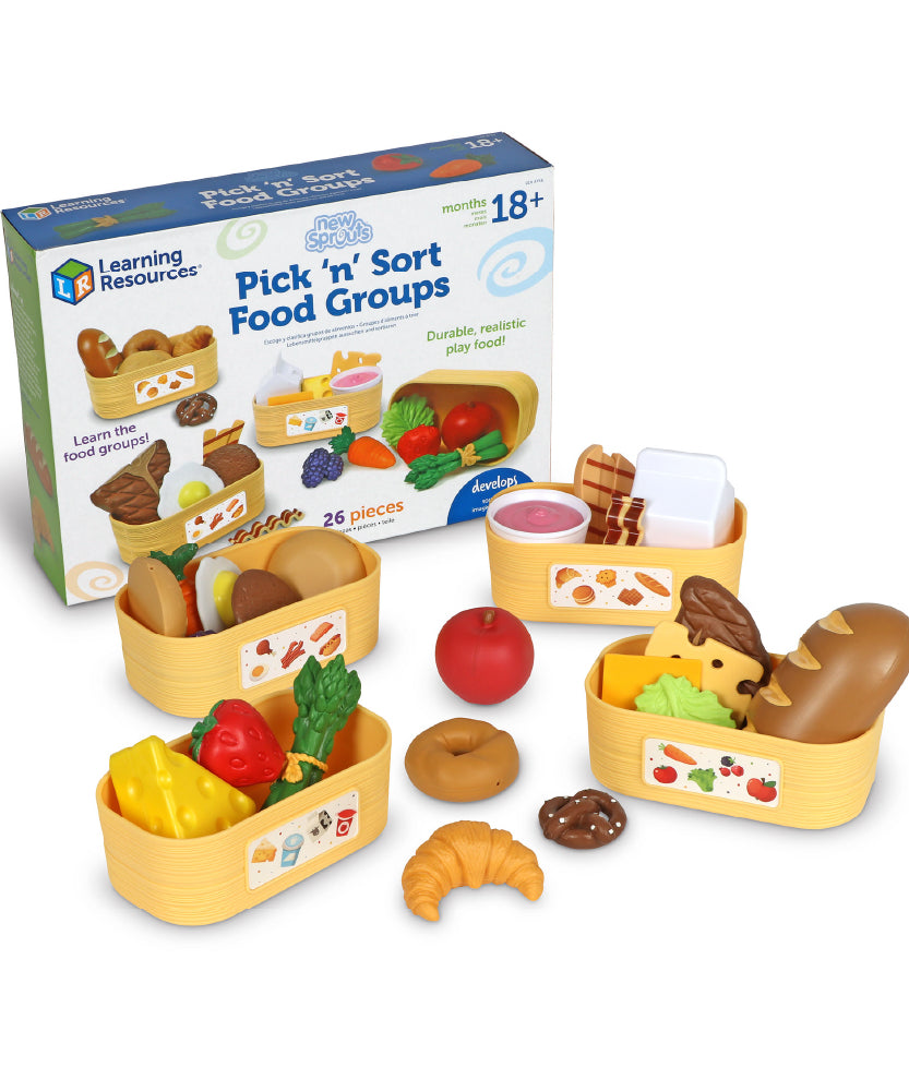 Learning Resources New Sprouts Pick 'n' Sort Food Groups, 26 Piece Play Food Set for Toddlers, Teaches Food Categories with Sorting Baskets, Ages 18 Months and Up