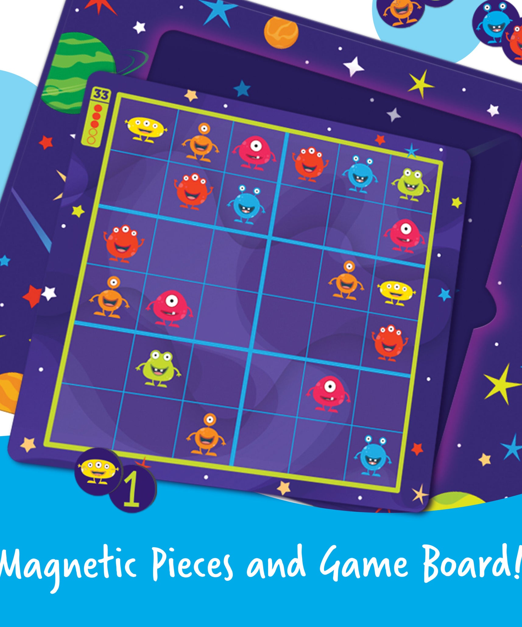 موارد التعلم - سودوكو الفضاء المغناطيسي، 72 لغزًا، لوحة وقطع مغناطيسية، لعبة المنطق والتفكير النقدي، مناسبة للأعمار من 4 سنوات فما فوق، مناسبة للسفر