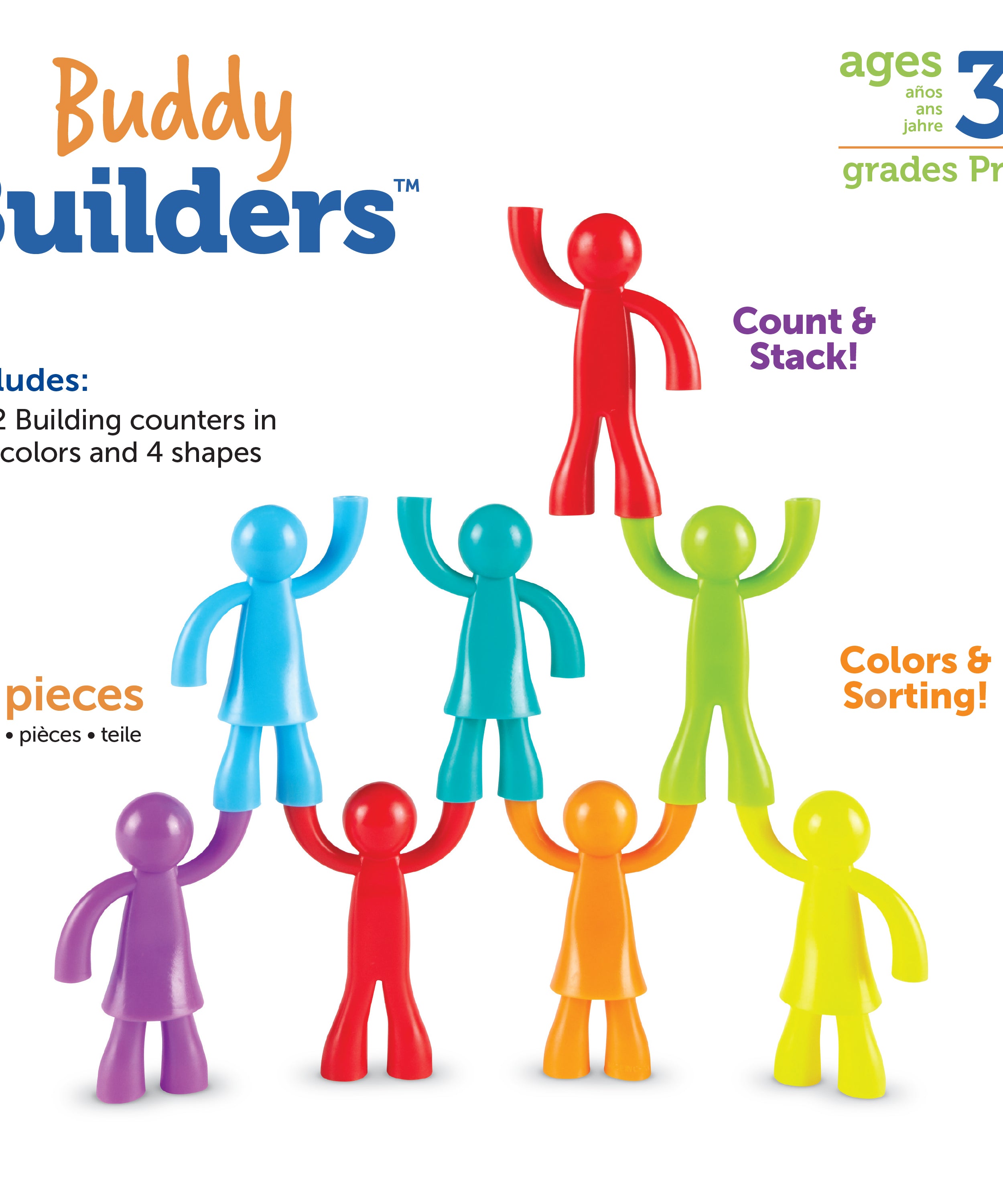 مجموعة أدوات البناء من Learning Resources All About Me Buddy Builders، مكونة من 32 شخصية، تُنمّي المهارات الحركية الدقيقة والرياضيات المبكرة، مثالية للعد والفرز والنمذجة، تتضمن 8 ألوان، مناسبة للأعمار من 3 سنوات فما فوق
