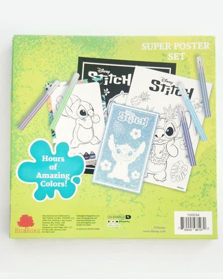 Disney Stitch Super Poster Activity Set, 4 Fun Posters to Color & 5 Markers, Fun Activity, Age 3+