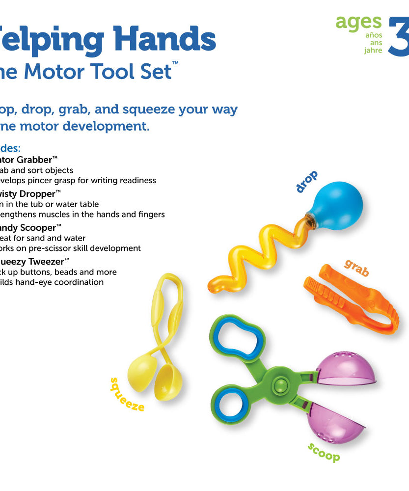 Learning Resources Helping Hands Fine Motor Tool Set, 4-Piece Montessori Sensory Play Tools for Toddlers