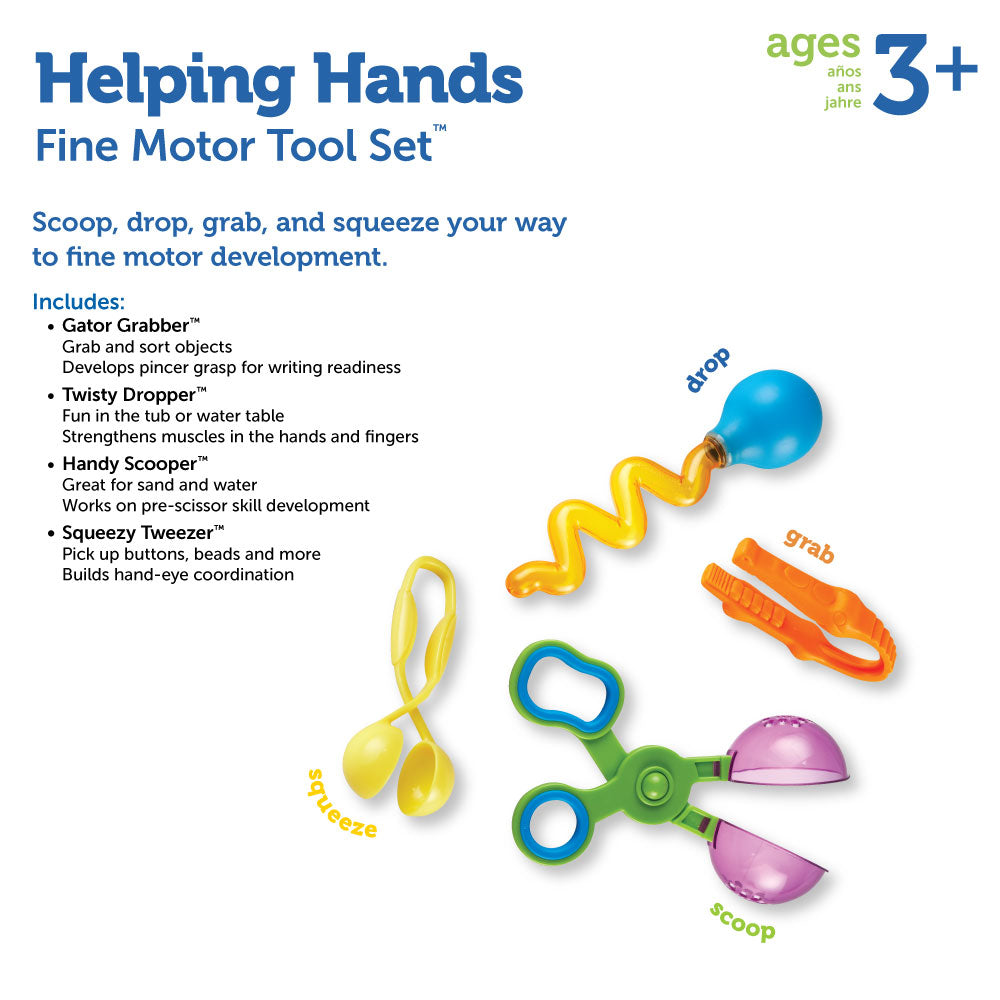 Learning Resources Helping Hands Fine Motor Tool Set, 4-Piece Montessori Sensory Play Tools for Toddlers