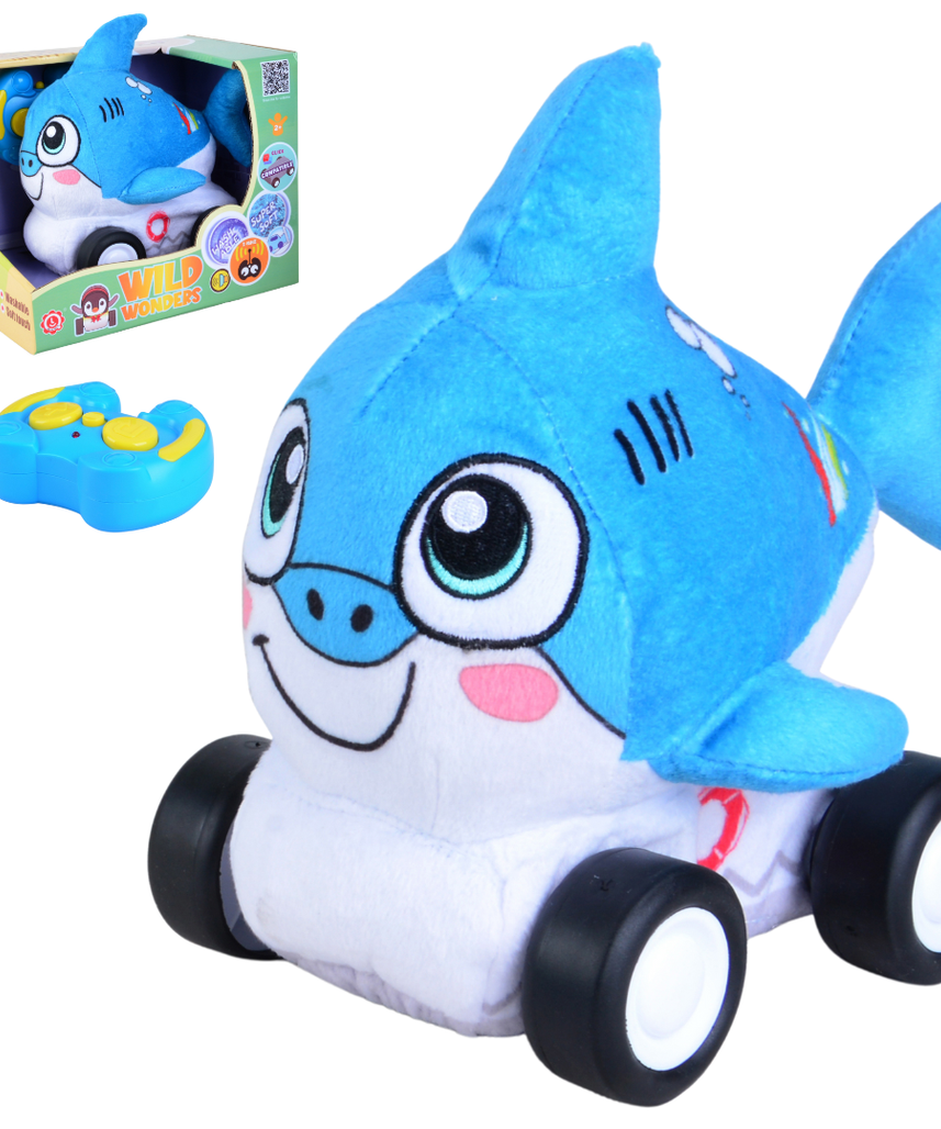 Shark Plush Car, Soft Remote Control Toy with Lights and Sounds, Cool Ocean Adventure Gift for Boys Aged 3+