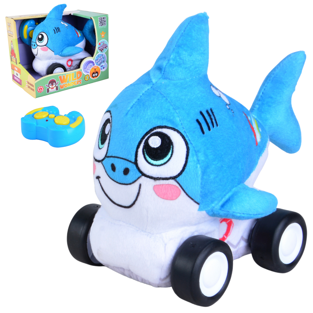 Shark Plush Car, Soft Remote Control Toy with Lights and Sounds, Cool Ocean Adventure Gift for Boys Aged 3+