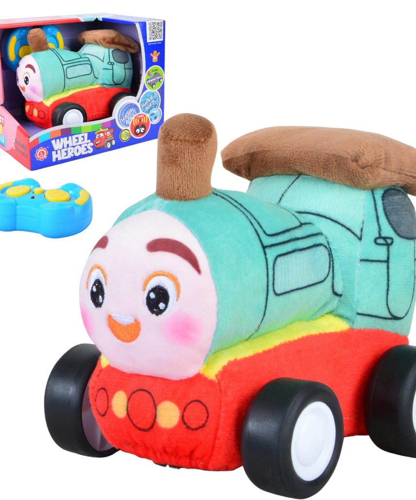 Train Plush Car, Soft Remote Control Toy with Lights and Sounds, Imaginative Play Gift for Kids Aged 3+