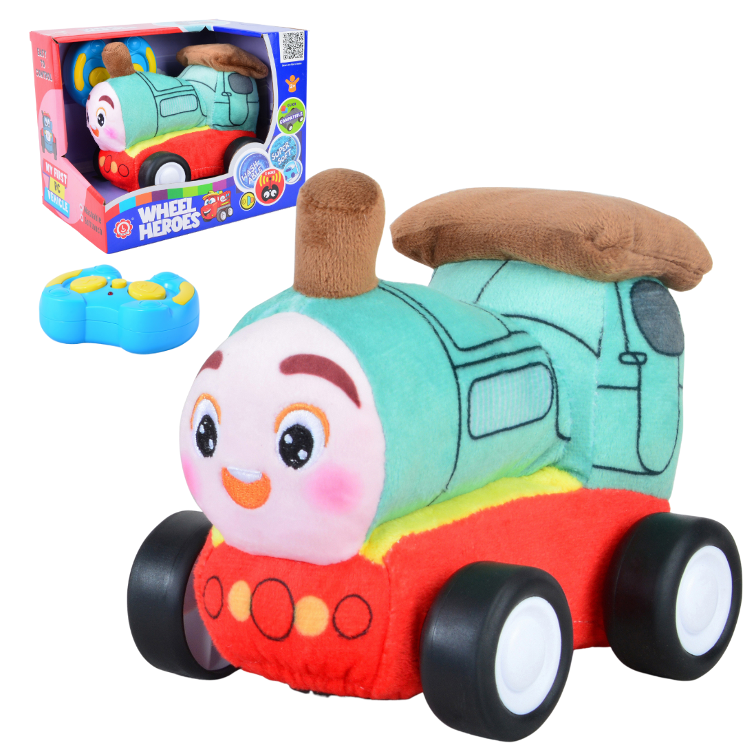 Train Plush Car, Soft Remote Control Toy with Lights and Sounds, Imaginative Play Gift for Kids Aged 3+