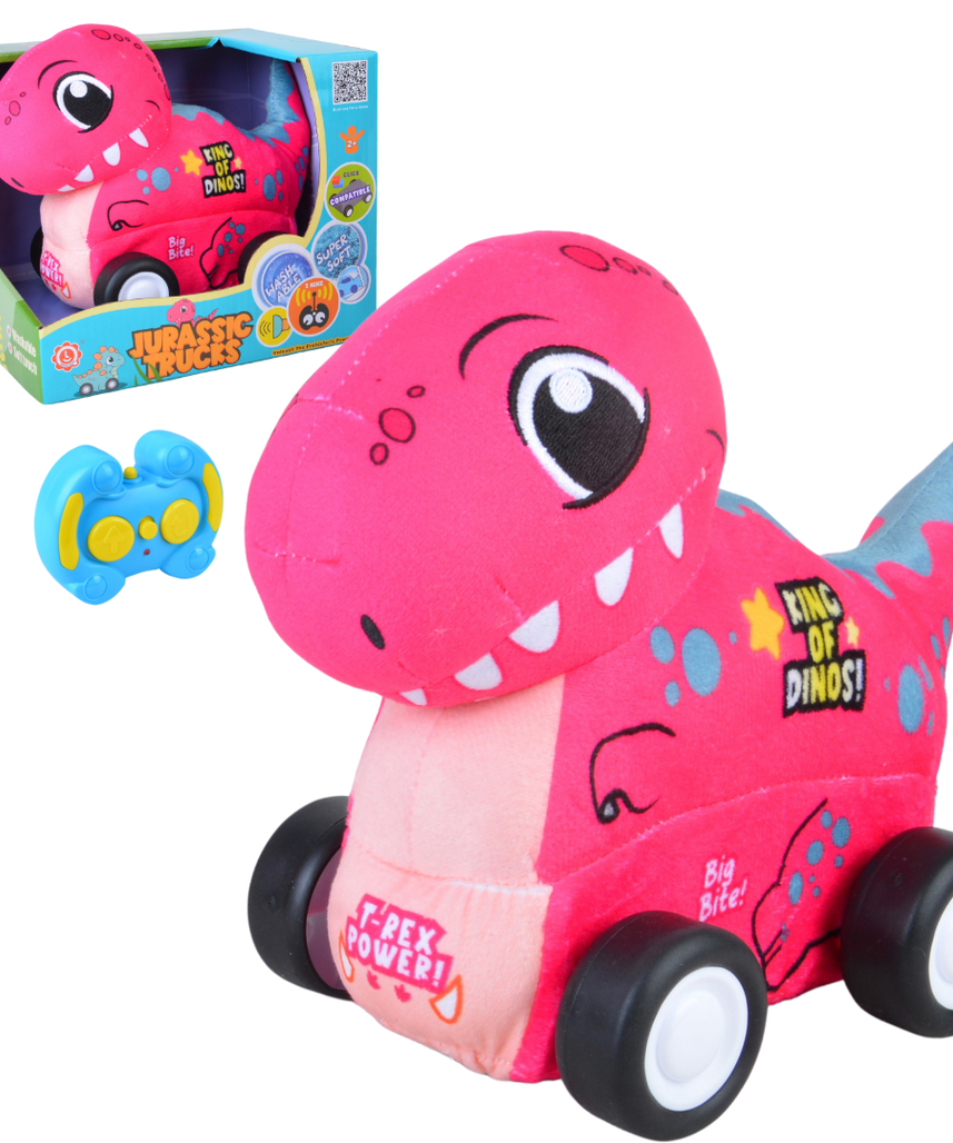 T-Rex Plush Car, Dinosaur Remote Control Toy with Lights and Sounds, Exciting Gift for Boys Aged 3+