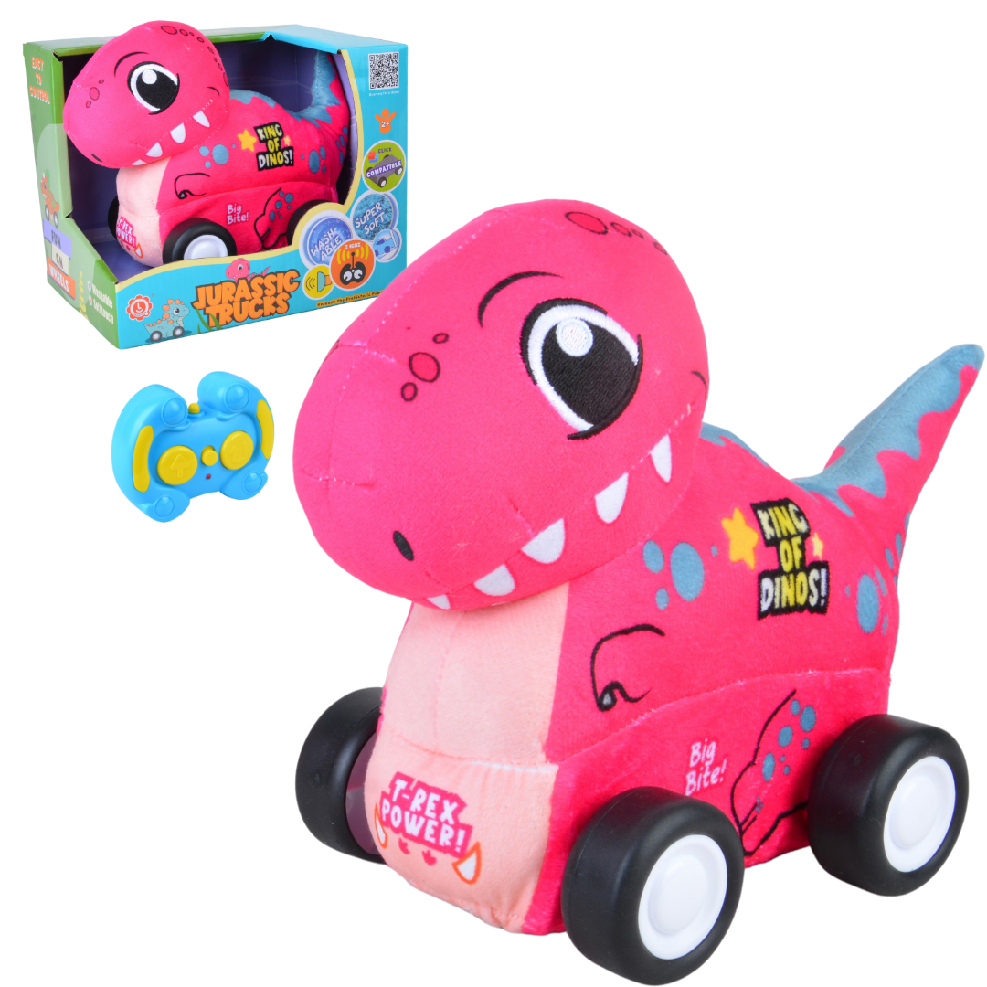 T-Rex Plush Car, Dinosaur Remote Control Toy with Lights and Sounds, Exciting Gift for Boys Aged 3+