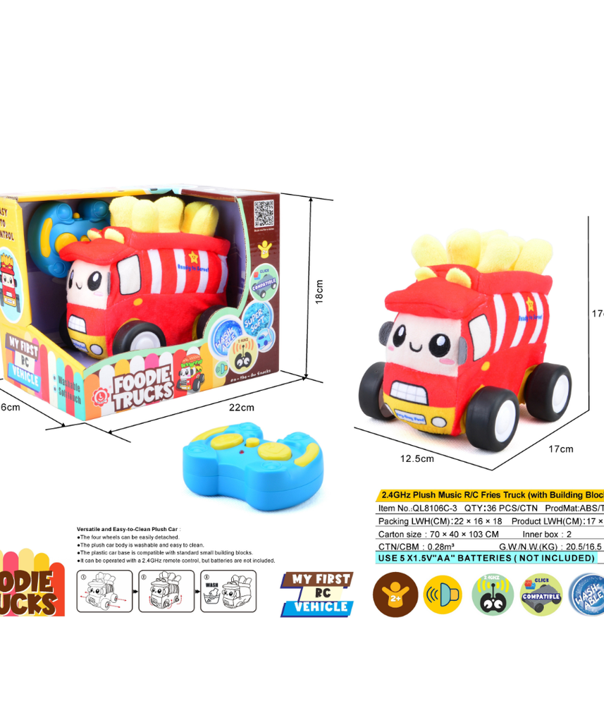 French Fries Plush Car, Soft Remote Control Toy with Lights and Sounds, Whimsical Food-Themed Gift for Kids Aged 3+