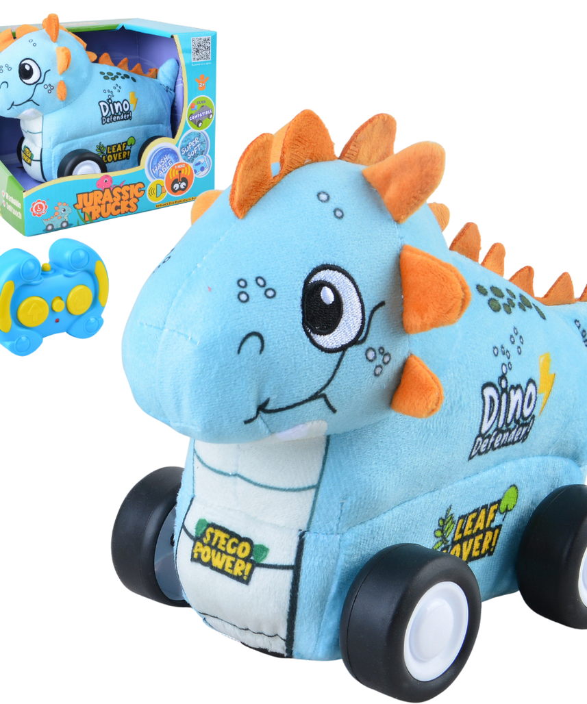 Stegosaurus Plush Car, Dinosaur Remote Control Toy with Lights and Sounds, Adventurous Gift for Boys Aged 3+