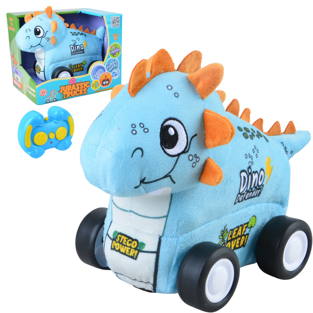 Stegosaurus Plush Car, Dinosaur Remote Control Toy with Lights and Sounds, Adventurous Gift for Boys Aged 3+