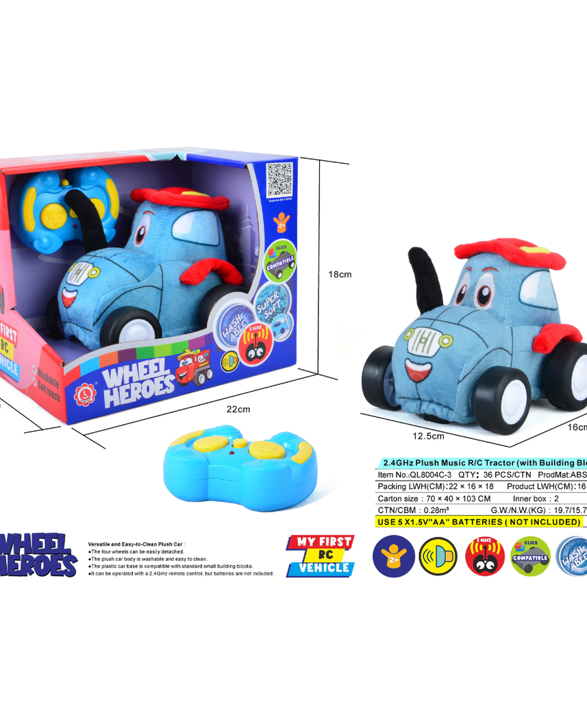 Farm Truck Plush Car, Soft Remote Control Toy with Lights and Sounds, Creative Farming Fun for Boys Aged 3+