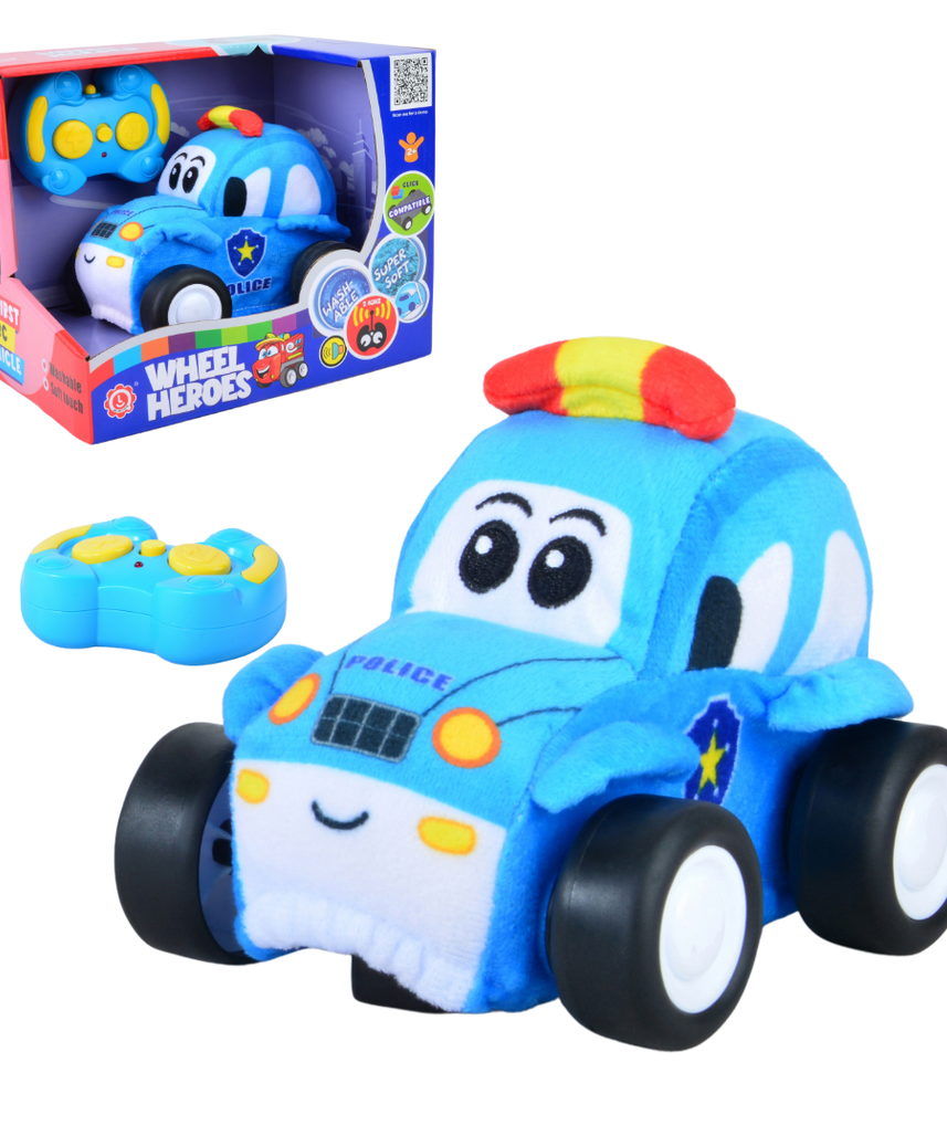 Police Plush Car, Soft Remote Control Toy with Lights and Sounds, Exciting Playtime Gift for Boys Aged 3+