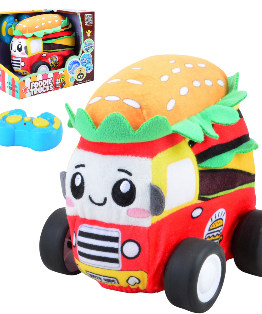 Burger Plush Car, Soft Remote Control Toy with Lights and Sounds, Fun Food-Themed Gift for Boys Aged 3+