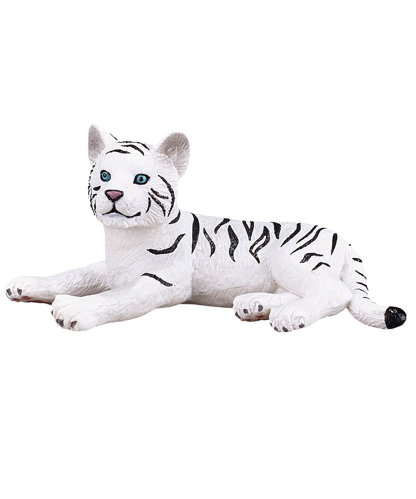 Mojo White Tiger Cub Lying Down Small Animal Figure Toy, Realistic Wildlife Collectible for Kids