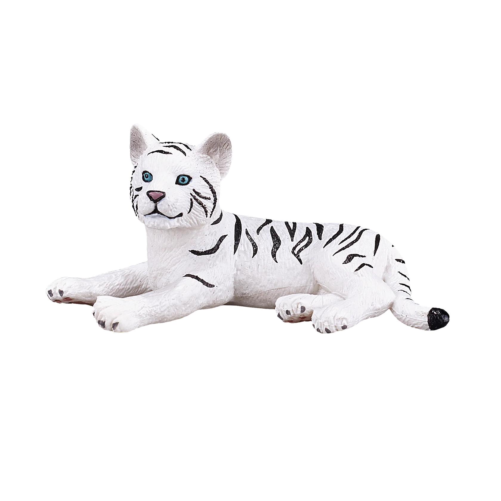 Mojo White Tiger Cub Lying Down Small Animal Figure Toy, Realistic Wildlife Collectible for Kids