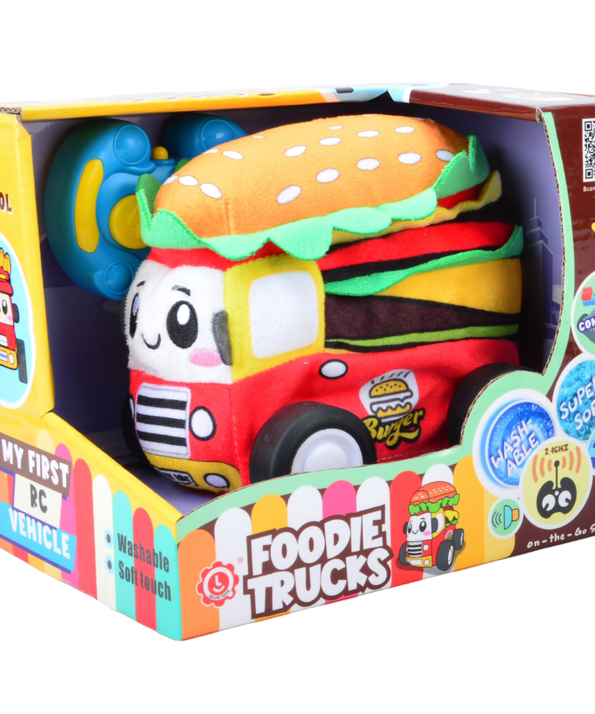 Burger Plush Car, Soft Remote Control Toy with Lights and Sounds, Fun Food-Themed Gift for Boys Aged 3+