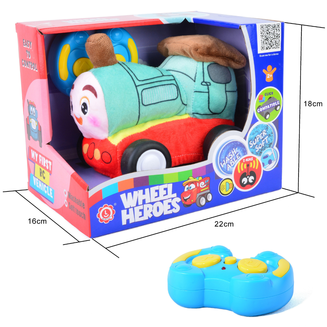 Train Plush Car, Soft Remote Control Toy with Lights and Sounds, Imaginative Play Gift for Kids Aged 3+
