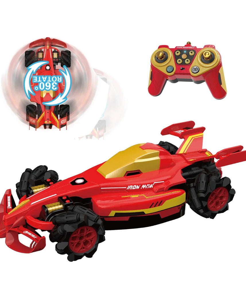 Marvel Iron Man Remote Control Drift Car 2.4GHz Stunt Formula with USB Charging Lights and Sounds Horizontal Sideways Motion Original Marvel Boys Ages 3+