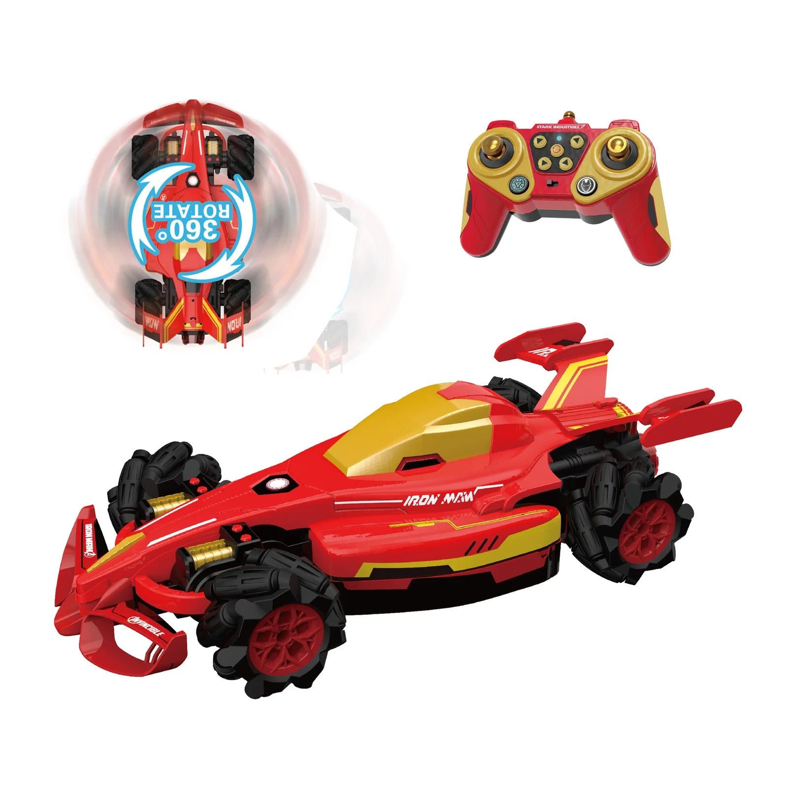 Marvel Iron Man Remote Control Drift Car 2.4GHz Stunt Formula with USB Charging Lights and Sounds Horizontal Sideways Motion Original Marvel Boys Ages 3+