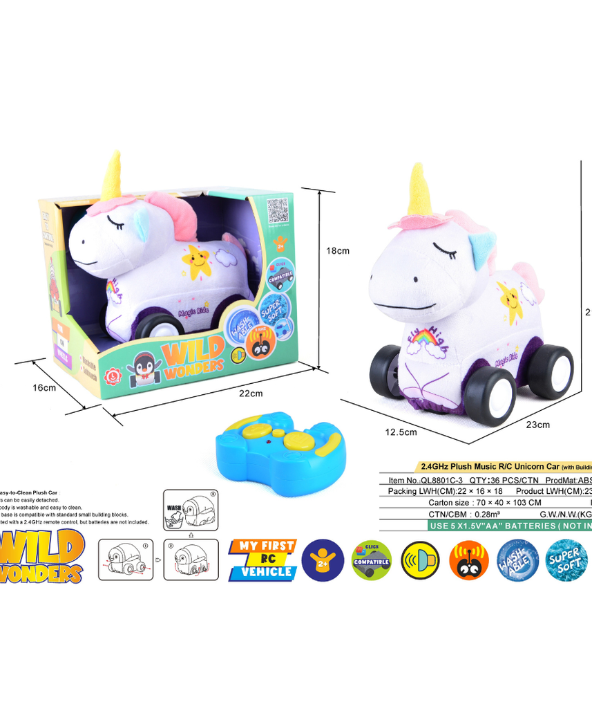 Unicorn Plush Car, Adorable Remote Control Toy with Lights and Sounds, Magical Gift for Girls Aged 3+