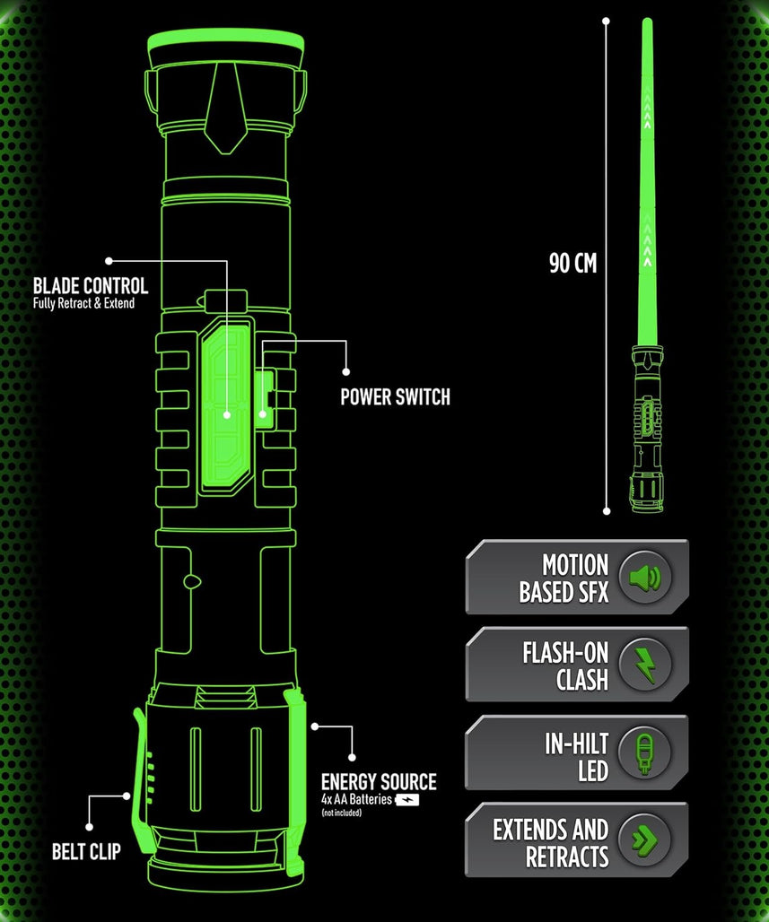 Power Saber Energy Blade Green, Light-Up Sword with Motion Sounds and Flash Effects, Exciting Role Play Toy for Kids Aged 6+