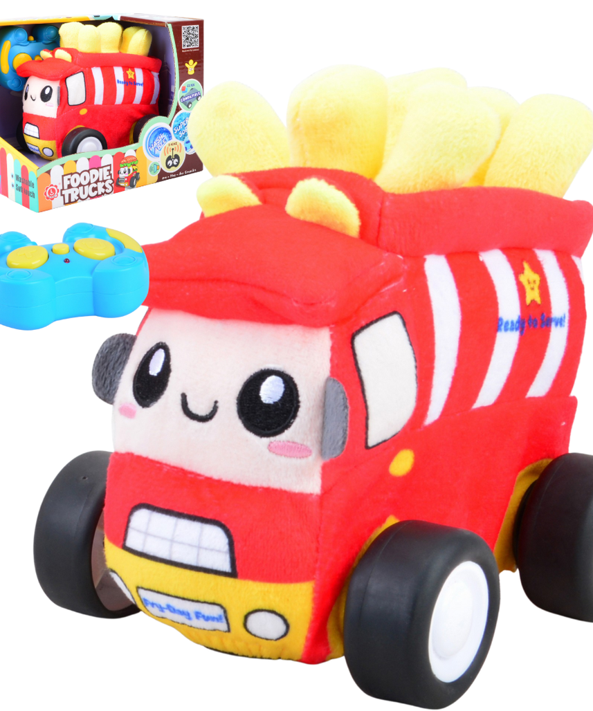 French Fries Plush Car, Soft Remote Control Toy with Lights and Sounds, Whimsical Food-Themed Gift for Kids Aged 3+