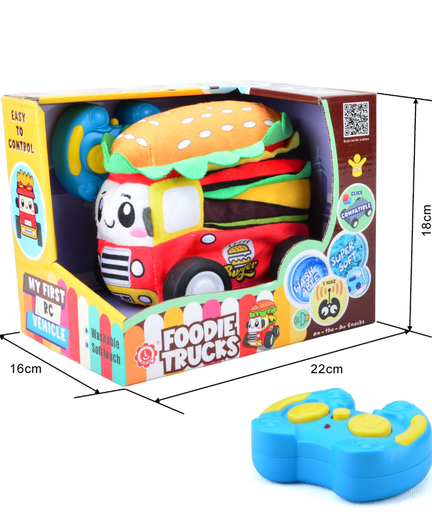 Burger Plush Car, Soft Remote Control Toy with Lights and Sounds, Fun Food-Themed Gift for Boys Aged 3+