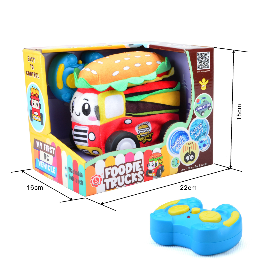Burger Plush Car, Soft Remote Control Toy with Lights and Sounds, Fun Food-Themed Gift for Boys Aged 3+