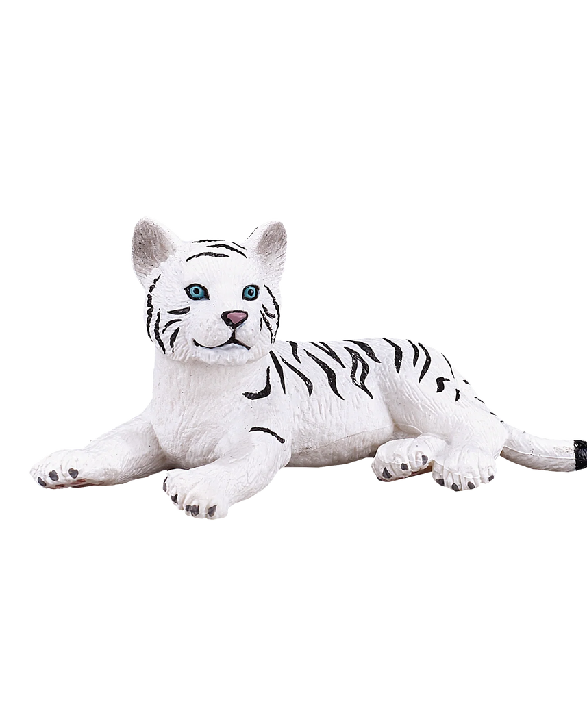 Mojo White Tiger Cub Lying Down Small Animal Figure Toy, Realistic Wildlife Collectible for Kids