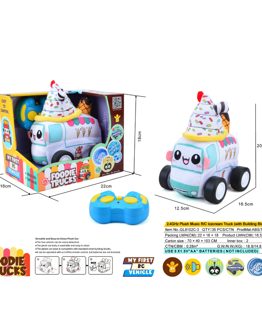 Ice Cream Plush Car, Adorable Remote Control Toy with Lights and Sounds, Sweet-Themed Gift for Girls Aged 3+