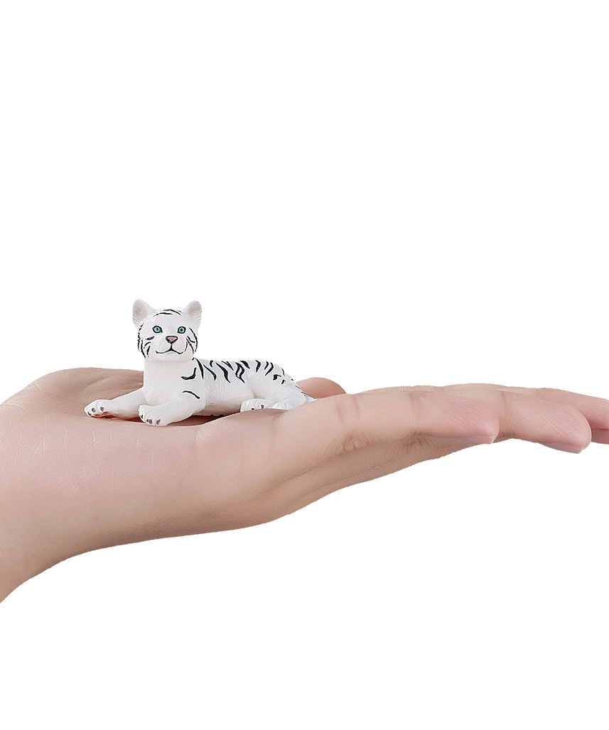 Mojo White Tiger Cub Lying Down Small Animal Figure Toy, Realistic Wildlife Collectible for Kids